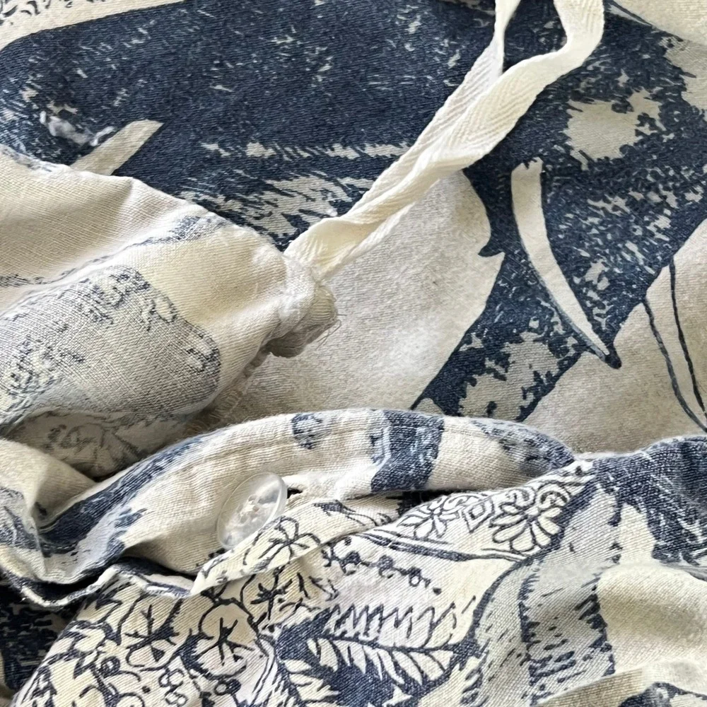 Pottery Barn Ari Elephant Toile Print King Duvet Cover Cotton Linen Blue Boho